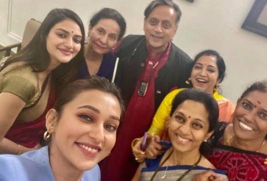 Shashi Tharoor shares pic with women MPs, says Lok Sabha attractive place to work. Internet blasts him