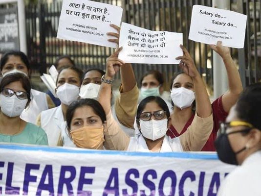 Nurses go on strike at Delhi’s Hindurao Hospital over non-payment of salary